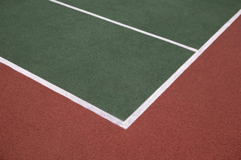 无人,体育馆,运动场,横图,俯视,室外,特写,白天,静物,界线,球场,网球场,场地,体育场,红色,绿色,白色,界限,边界,运动馆,彩图,高角度拍摄,网球场地,红土场,软性球场