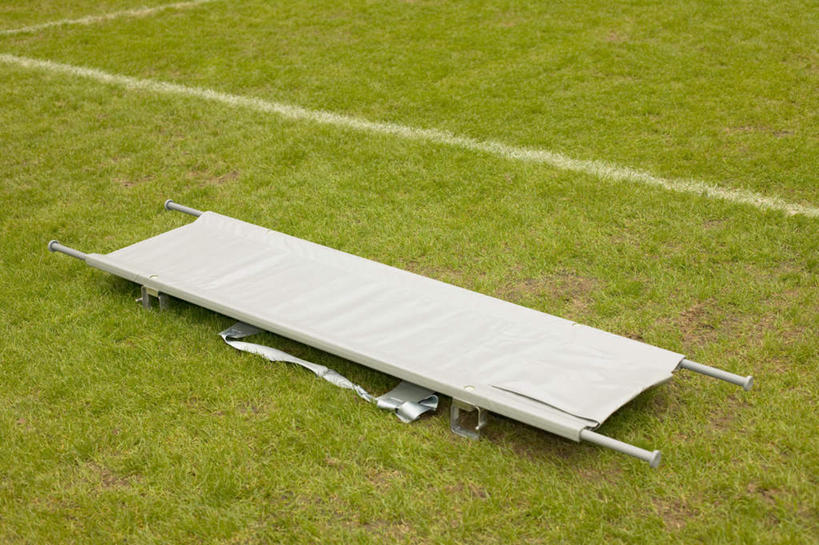 无人,足球场,横图,俯视,室外,特写,白天,草地,草坪,植物,界线,草,一个,绿色,单个,担架,界限,边界,绿茵场,彩图,高角度拍摄,足球比赛场地