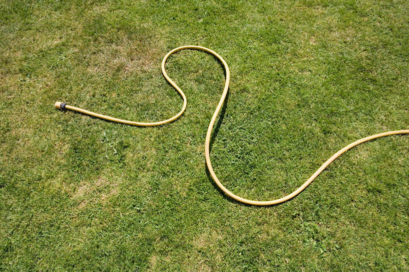 无人,横图,俯视,室外,白天,草地,草坪,植物,阴影,曲折,弯曲,反射,影子,塑料,水管,草,绿色,塑料制品,蜿蜒,软管,彩图,高角度拍摄