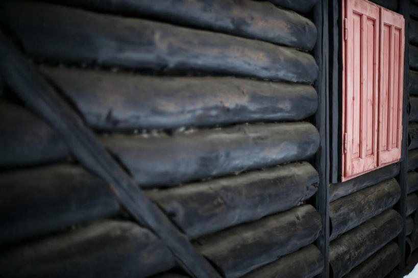 无人,家,木屋,横图,特写,白天,正面,窗户,阴影,朦胧,模糊,反射,影子,墙,墙壁,墙面,住宅,半身,彩图,茅舍,茅屋,棚屋,小木屋,小屋