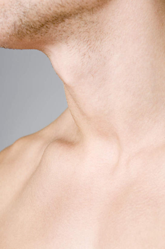 西方人,脖子,锁骨,肩胛骨,胸骨,肋骨,一个人,竖图,室内,特写,白天,正面,欧洲,欧洲人,仅一个男性,仅一个人,灰色背景,裸露,仅一个年轻男性,摄影,影棚,裸,胸椎,腰骨,肋软骨,男人,男性,年轻男性,白种人,脖,颈,颈部,半身,彩图,影棚拍摄,拍摄