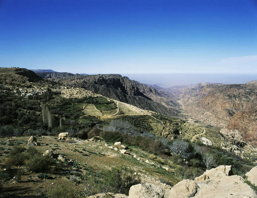 无人,横图,俯视,室外,白天,旅游,度假,草地,草坪,石头,美景,山,山脉,植物,约旦,亚洲,石子,景观,山峰,山峦,娱乐,草,树,树木,蓝色,绿色,蓝天,天空,自然,群山,天,享受,休闲,景色,放松,生长,晴朗,成长,自然风光,西亚,沉积岩,万里无云,约旦哈希姆王国,水成岩,石块,岩石,晴空,晴空万里,彩图,高角度拍摄