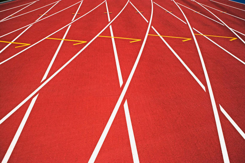 无人,体育馆,运动场,横图,俯视,室外,特写,白天,跑道,分界线,体育场,红色,田径场,运动馆,彩图,高角度拍摄