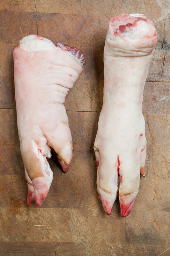 无人,竖图,俯视,室内,特写,白天,桌面,桌子,阴影,新鲜,反射,木制,影子,生食,猪手,猪蹄,猪爪,两个,木制品,猪脚,彩图,高角度拍摄