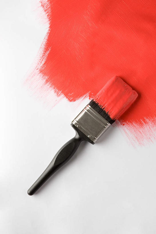 无人,竖图,俯视,室内,特写,白天,白色背景,装修,静物,装潢,一个,红色,粉刷,刷子,摄影,影棚,单个,油漆,涂料,彩图,高角度拍摄,影棚拍摄,拍摄