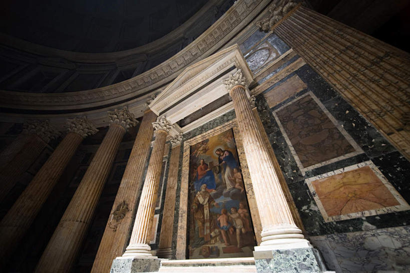 无人,横图,室内,白天,仰视,旅游,度假,绘画,石头,名胜古迹,标志建筑,地标,建筑,意大利,欧洲,罗马,遗迹,艺术,装饰,石子,墙,首都,古迹,文化,文物,娱乐,建设,古建筑,壁画,墙壁,墙面,享受,休闲,旅游胜地,放松,华丽,修饰,点缀,南欧,古文明,意大利共和国,衬托,美观,雅致,雅观,万神殿,万神庙,罗马万神殿,罗马万神庙,石块,画画,彩图,低角度拍摄