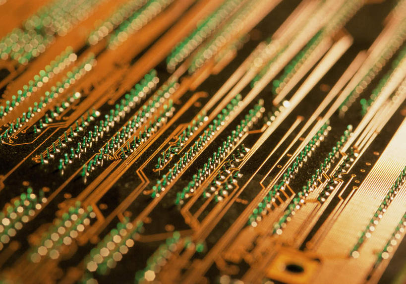 无人,横图,俯视,室内,特写,白天,零件,静物,金属制品,朦胧,模糊,主板,金属,电路板,母板,彩图,高角度拍摄