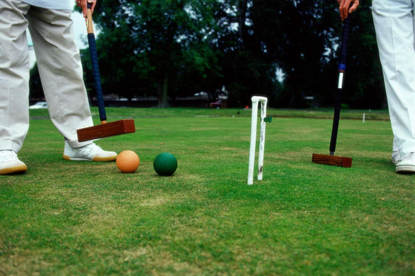 西方人,两个人,伙伴,朋友,站,横图,室外,白天,锻炼,旅游,度假,友谊,运动,草地,草坪,植物,欧洲,欧洲人,握,阴影,裤子,光线,影子,娱乐,运动器械,草,树,树木,背面,绿色,阳光,自然,站着,享受,休闲,健身器械,放松,握着,生长,成长,室外运动,健身器材,户外运动,槌球,门球,友情,男人,男性,中年男性,白种人,站立,半身,彩图,健身,运动器材