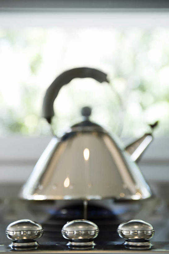 无人,竖图,俯视,室内,特写,白天,静物,一排,朦胧,模糊,整齐,金属,壶,火焰,煤气灶,燃烧,水壶,排列,三个,一个,按钮,茶壶,单个,队列,煤气,炊具,彩图,高角度拍摄