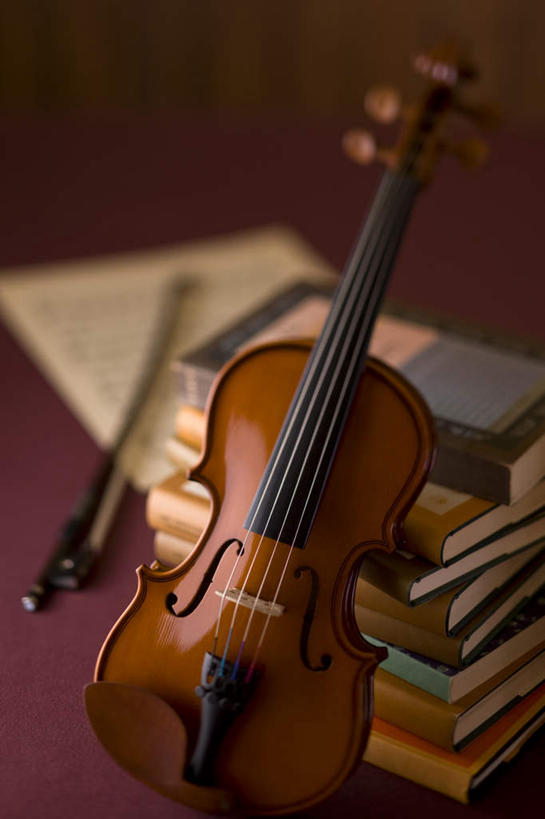 无人,竖图,俯视,室内,白天,书籍,阴影,朦胧,模糊,反射,笔,影子,乐器,弦乐器,小提琴,摄影,影棚,褐色背景,弓拉弦乐器,弓拉弦鸣乐器,书,图书,彩图,高角度拍摄,影棚拍摄,拍摄