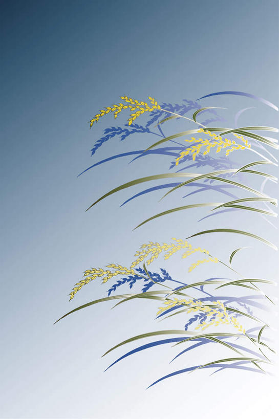 无人,竖图,插画,室内,白天,正面,数码,科技,许多,阴影,蓝色背景,网络,稻穗,高光,几何,计算机图形,合成,图画,画,黄色,蓝色,稻谷,电脑合成图,数码合成图,漫画,谷子,写实,具体,具象,彩图