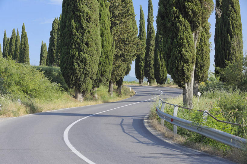 无人,栏杆,横图,室外,白天,正面,旅游,度假,草地,草坪,美景,树林,植物,道路,路,公路,意大利,欧洲,阴影,弯曲,光线,影子,景观,围栏,分界线,停车线,交通,娱乐,护栏,草,树,树木,蓝色,绿色,蓝天,天空,阳光,自然,天,享受,休闲,景色,放松,蜿蜒,生长,晴朗,成长,车行道,车行道分界线,托斯卡纳,锡耶纳,南欧,自然风光,标线,皮恩扎,车行线,万里无云,意大利共和国,托斯卡纳大区,晴空,晴空万里,马路,彩图,阿米亚塔山,奥尔恰谷