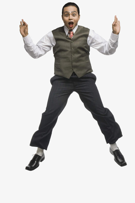 一个人,小丑,跳,竖图,室内,白天,白色背景,正面,满意,胜利,亚洲,仅一个男性,仅一个人,服装,半空,注视,仅一个年轻男性,衣服,观察,看,手势,腾空,同意,ok手势,摄影,服饰,影棚,观看,张开双腿,察看,衣着,穿着,关注,衣饰,展开双腿,男人,男性,年轻男性,亚洲人,印度人,丑角,跳跃,彩图,全身,影棚拍摄,拍摄,伸展双腿,同意手势