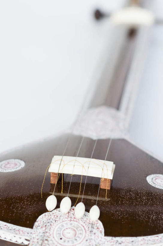 无人,竖图,俯视,室内,特写,白天,白色背景,静物,阴影,朦胧,模糊,反射,影子,乐器,弦乐器,一个,摄影,影棚,单个,弓拉弦乐器,弓拉弦鸣乐器,西塔尔,西塔琴,锡塔尔琴,彩图,高角度拍摄,影棚拍摄,拍摄