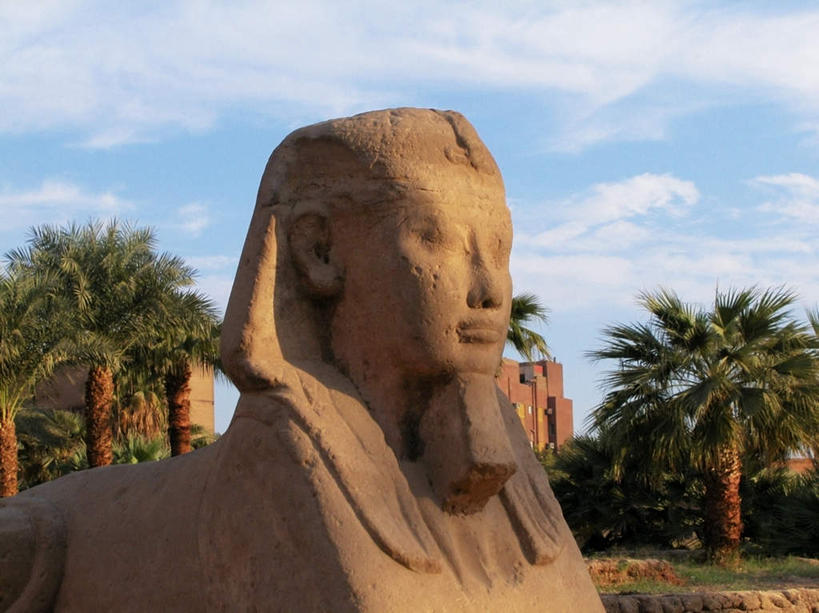 无人,横图,室外,白天,正面,旅游,度假,名胜古迹,植物,地标,棕榈树,叶子,雕塑,非洲,埃及,阴影,遗迹,艺术,装饰,光线,雕刻,雕像,影子,云,云朵,绿叶,神庙,云彩,古迹,历史,文物,娱乐,古建筑,树,树木,蓝色,绿色,白云,蓝天,天空,阳光,自然,工艺品,天,趴着,享受,休闲,嫩叶,旅游胜地,放松,生长,晴朗,成长,纪念,美术,神殿,古埃及,狮身人面像,主题,陈列,古文明,北非,棕榈叶,卢克索神庙,路克索神殿,鲁克索神殿,古代七大奇迹,阿拉伯埃及共和国,金字塔之国,棉花之国,功能,美学,阿非利加洲,斯芬克斯,叶,叶片,晴空,趴,半身,彩图,标志性建筑