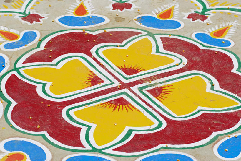 无人,横图,俯视,室外,特写,白天,静物,印度,亚洲,花纹,装饰,瓷砖,地砖,地面,华丽,修饰,点缀,南亚,拉贾斯坦邦,拉贾斯坦,印度共和国,普什卡,衬托,美观,雅致,雅观,彩图,高角度拍摄