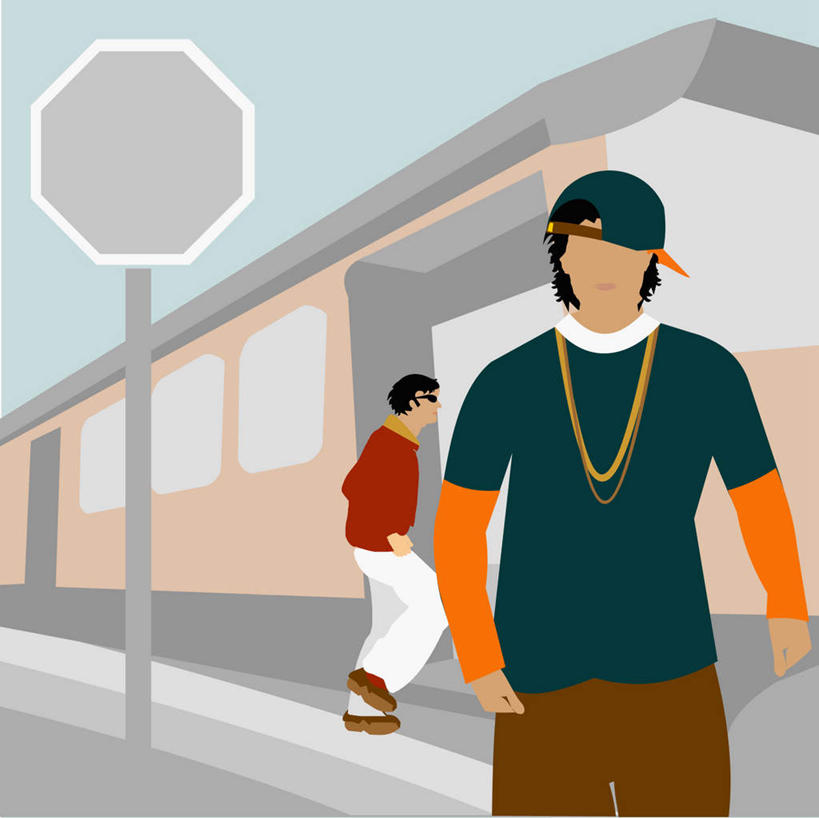 西方人,无人,两个人,站,走,横图,插画,室内,白天,正面,数码,科技,指示牌,公共汽车,车站,帽子,项链,欧洲,欧洲人,一辆,阴影,服装,网络,标志,文字,巴士,站台,公交车,高光,几何,计算机图形,合成,图画,休闲装,标识,站牌,运动帽,月台,车,画,装饰品,衣服,饰品,首饰,交通工具,站着,休闲,休闲服,鸭舌帽,服饰,电脑合成图,数码合成图,合成图,载具,手插袋,单手插袋,漫画,写实,具体,具象,单手抄兜,单手放兜,男人,男性,年轻男性,白种人,步行,插兜,散步,手插兜,手放口袋,站立,走路,半身,彩图,手抄兜