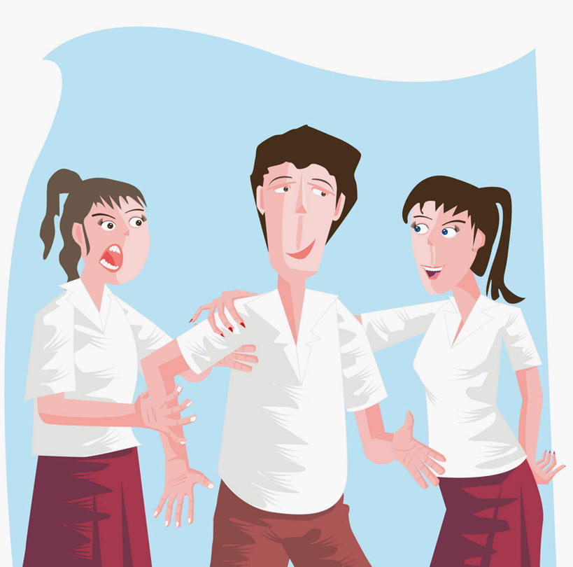 西方人,无人,三个人,伙伴,朋友,站,笑,微笑,横图,插画,室内,白天,正面,友谊,数码,科技,欧洲,欧洲人,阴影,蓝色背景,服装,网络,高光,几何,计算机图形,合成,图画,注视,休闲装,画,衣服,红色,白色,观察,看,站着,休闲,休闲服,搭,抢夺,服饰,观看,电脑合成图,数码合成图,察看,合成图,搭着,关注,漫画,写实,具体,具象,友情,男人,男性,年轻男性,年轻女性,女人,女性,白种人,站立,半身,彩图