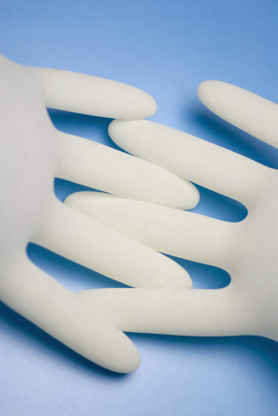 无人,竖图,俯视,室内,特写,白天,静物,阴影,蓝色背景,反射,影子,两个,白色,手套,橡胶,摄影,影棚,橡胶手套,橡胶制品,医用手套,彩图,高角度拍摄,影棚拍摄,拍摄