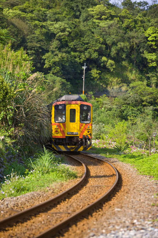 无人,竖图,室外,白天,正面,旅游,度假,美景,树林,植物,路,铁路,火车,台湾,中国,亚洲,一辆,景观,轨道,交通,铁轨,娱乐,车,树,树木,绿色,自然,交通工具,享受,休闲,景色,放松,运输,生长,成长,自然风光,载具,东亚,台北县,港澳台,中华人民共和国,台湾省,新北,新北市,彩图,平溪区,台