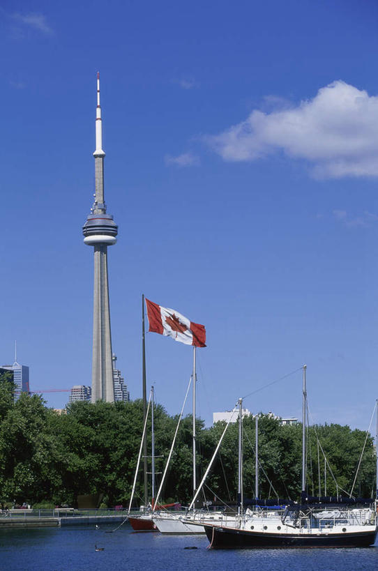 帆船,无人,高楼大厦,码头,竖图,室外,白天,正面,度假,美景,植物,城市风光,标志建筑,城市,大厦,地标,港口,建筑,摩天大楼,船,旗帜,国旗,加拿大,一面,停靠,阴影,飘扬,光线,影子,景观,云,云朵,云彩,娱乐,建设,树,树木,红色,蓝色,绿色,白色,白云,蓝天,天空,阳光,自然,交通工具,天,享受,休闲,景色,放松,生长,晴朗,成长,飘逸,北美,北美洲,停泊,载具,飞扬,美洲,电视塔,加拿大国旗,多伦多,省会,北亚美利加洲,亚美利加洲,加拿大多伦多电视塔,加拿大国家电视塔,CN电视塔,安大略省,安省,北方好莱坞,多伦多市,西恩塔,旗,晴空,彩图,摆渡口,埠头,大楼,渡口,渡头,港湾,高层建筑,高楼,海港,货运码头,口岸,摩天楼,商港,枫叶旗