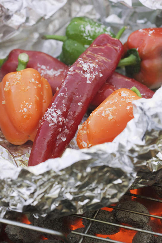 无人,竖图,俯视,室外,特写,白天,烧烤,辣椒,蔬菜,一张,许多,新鲜,炭火,锡箔纸,食品,烤架,烤肉,燃烧,炭,食物,黄色,红色,绿色,灰色,铁架,有机食品,绿色食品,彩椒,辣角,红海椒,大椒,辣虎,广椒,甜椒,柿子椒,辣子,海椒,番椒,灯笼椒,彩图,高角度拍摄