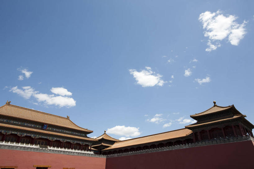 无人,故宫,宫殿,横图,室外,白天,留白,度假,建筑,北京,中国,亚洲,墙,云,首都,古典,宏伟,历史,传统,城墙,午门,蓝色,风景,地标建筑,摄影,城楼,宁静,风格,都市风光,中国文化,东亚,万里无云,彩图,旅行,传统文化,过去