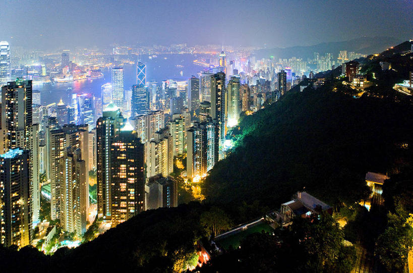 无人,横图,室外,夜晚,山,建筑,摩天大楼,香港,亚洲,图像,现代,风景,摄影,建造,照亮,都市风光,彩图,旅行