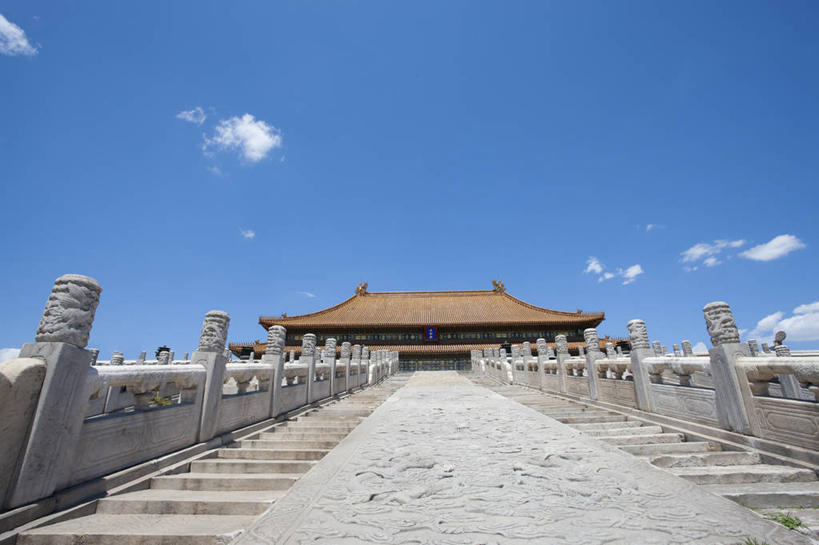 无人,故宫,宫殿,横图,室外,白天,留白,度假,建筑,北京,中国,亚洲,对称,云,首都,古典,宏伟,历史,传统,城墙,台阶,蓝色,风景,地标建筑,摄影,城楼,宁静,风格,都市风光,中国文化,东亚,万里无云,彩图,旅行,传统文化,过去