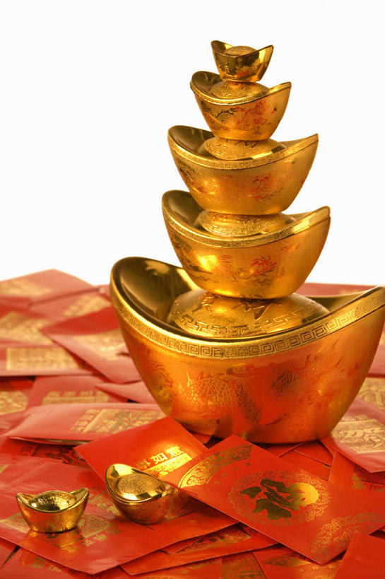 竖图,俯视,室内,正面,桌子,北京,中国,春节,亚洲,墙,财富,摄影,古董,繁荣,元旦,彩图,高角度拍摄,影棚拍摄,元宝,传统节日