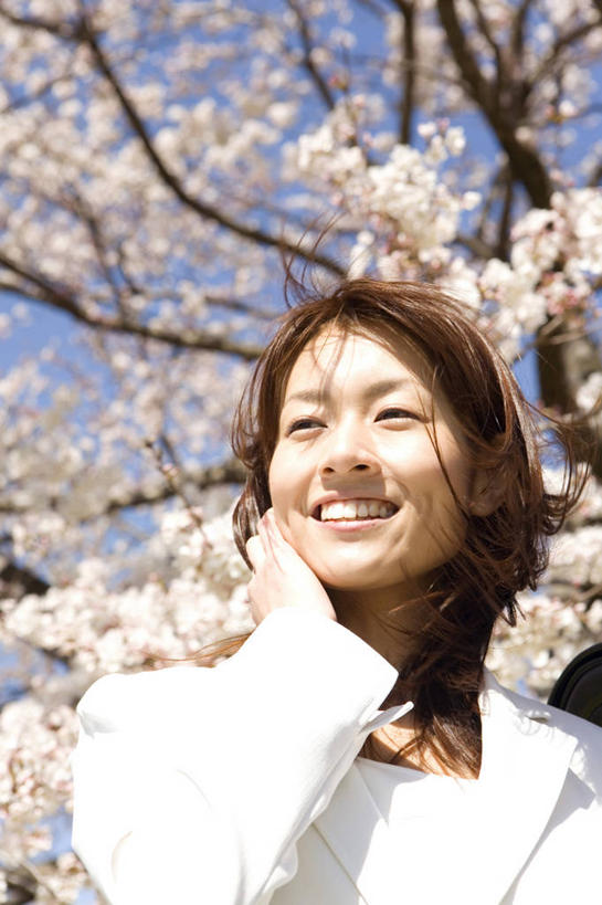 东方人,微笑,植物,樱花,树,春天,生活方式,肖像,女人,亚洲人,年轻人,彩图