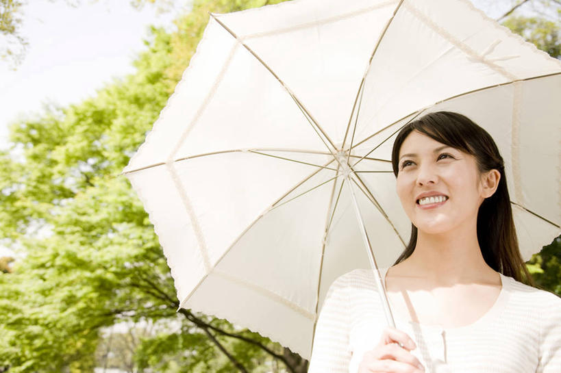 东方人,一个人,笑,微笑,室外,亚洲,伞,生活方式,女人,亚洲人,年轻人,彩图