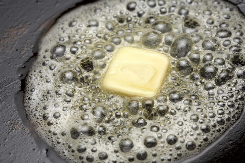 无人,横图,俯视,准备,融化,黄油,食品,热,饮食,一个,摄影,单个,煎锅,简单,清新,烹调,彩图,高角度拍摄