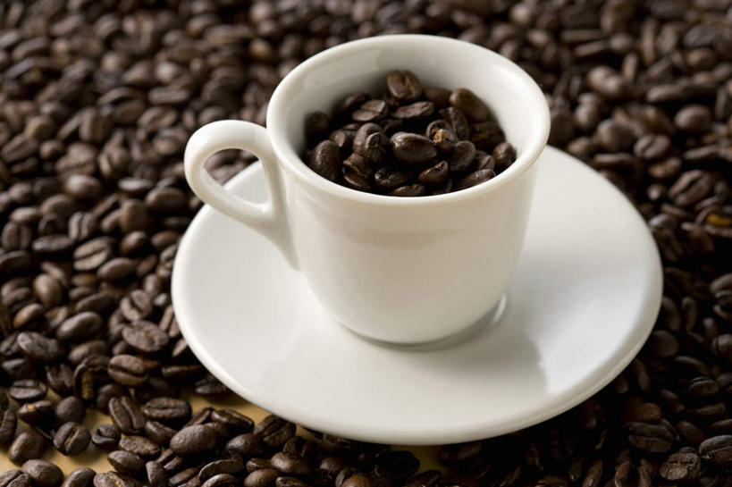 咖啡,无人,横图,俯视,烧烤,静物,许多,丰富,咖啡杯,很多,饮食,饮料,茶碟,咖啡豆,摄影,清新,彩图,高角度拍摄