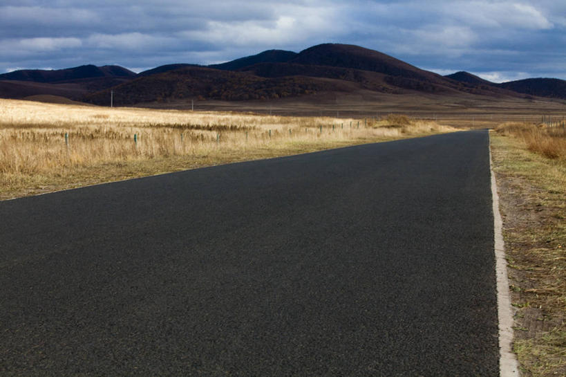无人,横图,室外,白天,消失点,旅途,山,高速公路,路,坝上,中国,亚洲,地形,草,天空,自然,摄影,东亚,内蒙古,彩图
