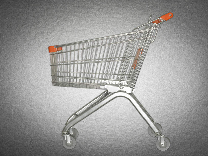 无人,横图,室内,特写,白天,正面,静物,购物车,一辆,阴影,灰色背景,反射,影子,车,手推车,摄影,影棚,便利,存放,载具,快捷,方便,寄存,寄放,暂存,彩图,影棚拍摄,拍摄