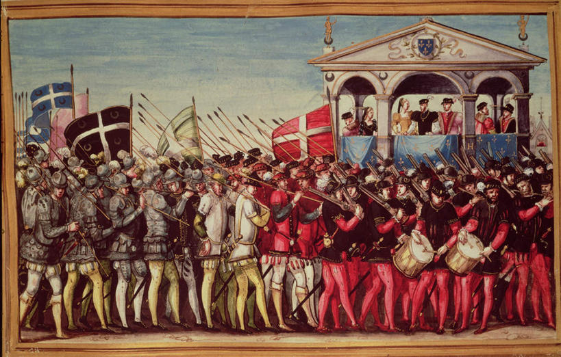 西方人,无人,走,举,横图,室内,白天,侧面,制服,绘画,门,旗帜,国旗,油画,欧洲,欧洲人,一排,握,服装,风俗,艺术,整齐,民俗,弓箭,堡垒,城堡,墙,鼓,乐器,许多人,古典,拿,拿着,注视,文化,墙壁,墙面,排列,衣服,蓝色,蓝天,天空,工艺品,门框,天,观察,看,品味,托,一群人,握着,服饰,晴朗,观看,军人,打击乐器,美术,察看,军装,高雅,节奏,号角,节拍,衣着,要塞,穿着,队列,关注,军服,万里无云,美学,非洲鼓,军号,衣饰,民风,传统乐器,设防,男人,男性,女人,女性,中年男性,中年女性,白种人,旗,晴空,晴空万里,步行,举起,举手,举着,散步,向上举,向上伸,向上托,走路,彩图,全身,传统服装