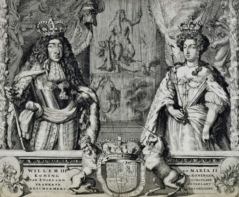 西方人,无人,两个人,夫妻,站,横图,黑白,室内,白天,正面,爱情,绘画,皇冠,油画,欧洲,欧洲人,握,艺术,英文,标志,文字,字符,字母,墙,古典,浪漫,拿,拿着,注视,文化,标识,墙壁,墙面,工艺品,观察,看,品味,站着,恩爱,握着,恋人,观看,英文字母,美术,权威,察看,徽章,高雅,象征,国王,高贵,关注,法杖,美学,地位,权力,统治,权杖,英国国王,威廉三世,男人,男性,女人,女性,中年男性,中年女性,白种人,夫妇,情侣,王冠,站立,半身,玛丽二世,伴侣