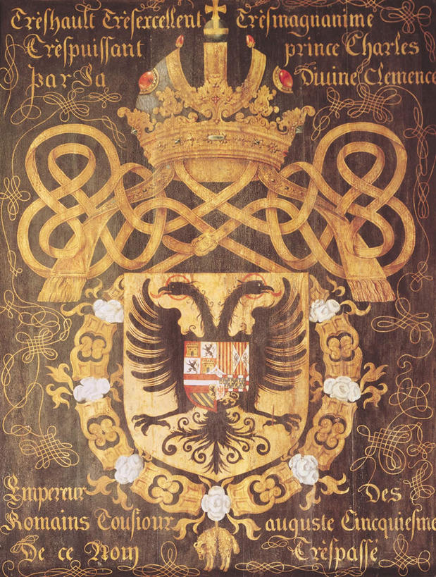 无人,竖图,室内,白天,正面,绘画,皇冠,油画,艺术,装饰,英文,标志,头饰,文字,字符,字母,古典,文化,标识,工艺品,品味,英文字母,华丽,修饰,美术,点缀,权威,高雅,国王,高贵,美学,衬托,美观,雅致,雅观,权力,统治,法国国王,查理五世,王冠,彩图