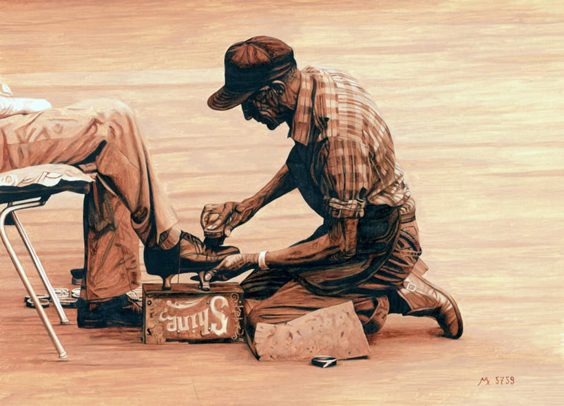 西方人,腿部,腿,无人,两个人,坐,跪,横图,室内,白天,侧面,鞋,绘画,帽子,鞋子,油画,欧洲,欧洲人,握,服装,艺术,皮革,古典,拿,拿着,注视,文化,干净,运动帽,顾客,衣服,刷子,工艺品,观察,看,品味,清洁,鸭舌帽,握着,服饰,观看,美术,察看,高雅,衣着,穿着,关注,清洁用具,鞋油,美学,洁净,衣饰,主顾,老年男性,男人,男性,白种人,跪着,坐着,半身,彩图,皮鞋