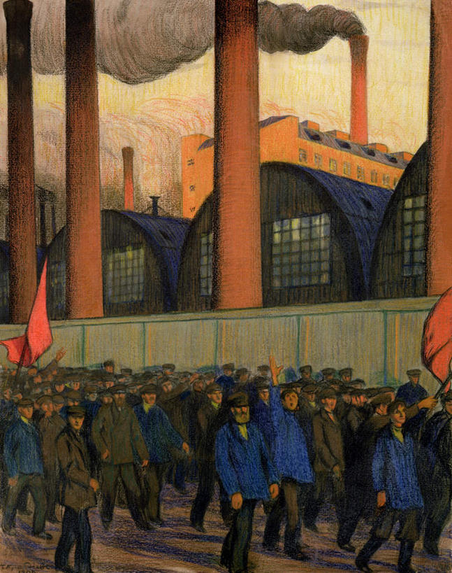 西方人,无人,工厂,走,举,竖图,室内,白天,正面,工作服,制服,绘画,烟囱,日落,旗帜,帽子,油画,欧洲,欧洲人,艺术,晚霞,霞光,烟雾,落日,许多人,古典,文化,旗子,工人,黄昏,工艺品,品味,托,一群人,彩霞,阻挡,抗议,美术,挥动,挥舞,高雅,游行,否决,美学,旌旗,旗号,反对,工作制服,请愿,示威,游街,夕照,男人,男性,中年男性,白种人,夕阳,步行,举起,举手,举着,向上举,向上伸,向上托,走路,半身,彩图,工作套服,工地,制造厂,斜阳