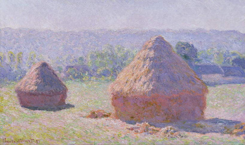 无人,横图,室内,白天,正面,绘画,草地,草坪,美景,植物,油画,法国,欧洲,阴影,艺术,光线,影子,景观,干草,古典,文化,草,树,树木,蓝色,绿色,蓝天,天空,阳光,自然,草垛,工艺品,天,品味,景色,生长,晴朗,成长,美术,高雅,自然风光,万里无云,法兰西共和国,美学,法兰西第五共和国,上诺曼底,上诺曼底大区,干草垛,吉维尼,晴空,晴空万里,彩图