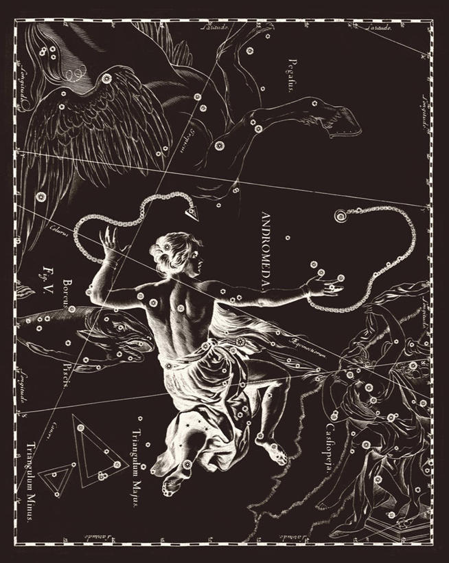 无人,横图,竖图,黑白,地图,科学,星星,摄影,仙女座,星座,手艺,天文学,拉丁文,雕刻术