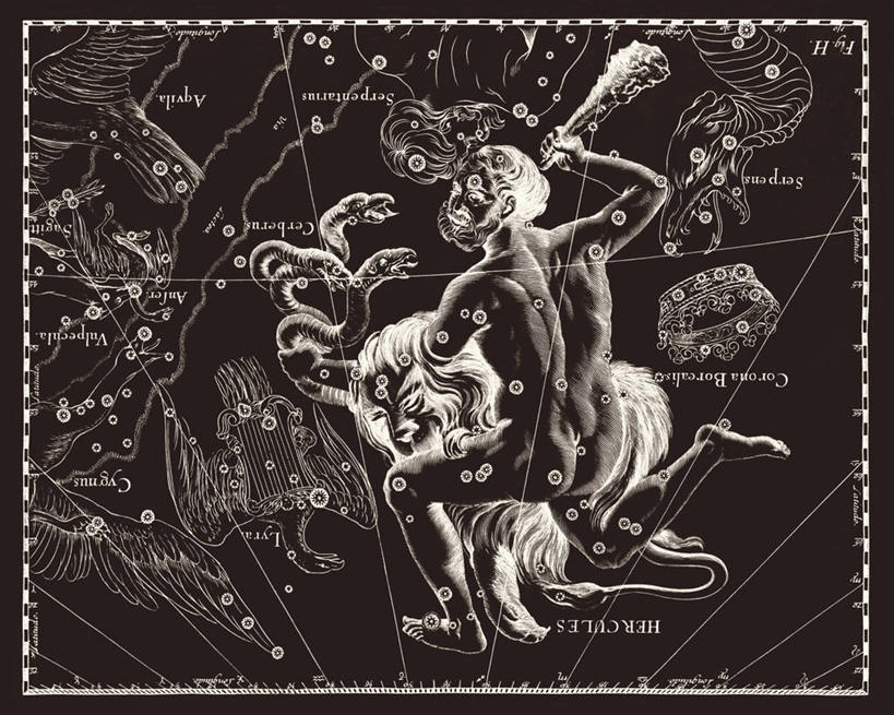 无人,横图,黑白,地图,科学,星星,摄影,星座,手艺,天文学,大力神,拉丁文,雕刻术