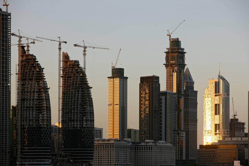 无人,横图,室外,白天,建筑业,技术,城市,建筑,摩天大楼,建筑工地,摄影,工程,中东,华贵,阿拉伯联合酋长国,迪拜,波斯湾,进展,滑车,彩图