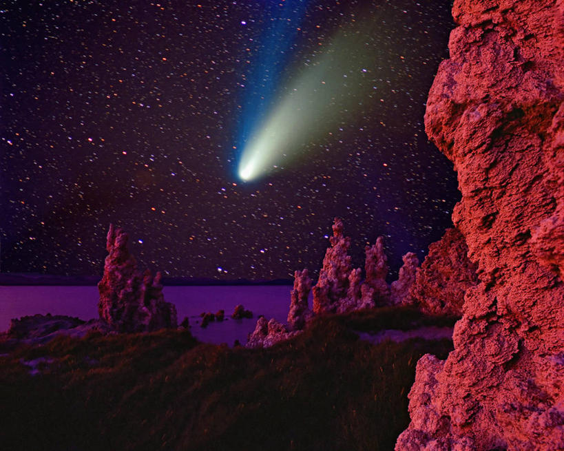 无人,横图,室外,夜晚,美国,星星,摄影,彗星,北美,北美洲,加利福尼亚,美洲,天文学,加州,加利福尼亚州,金州,黄金州,北亚美利加洲,亚美利加洲,蒙罗湖,莫诺县,彩图,美利坚合众国