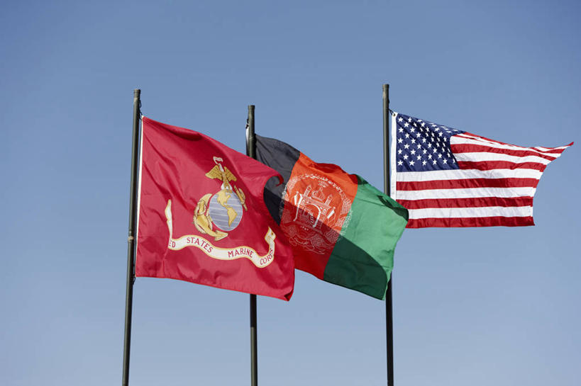 无人,横图,室外,白天,旗帜,阿富汗,美国,美国国旗,摄影,徽章,爱国主义,团结,彩图,美国海军陆战队