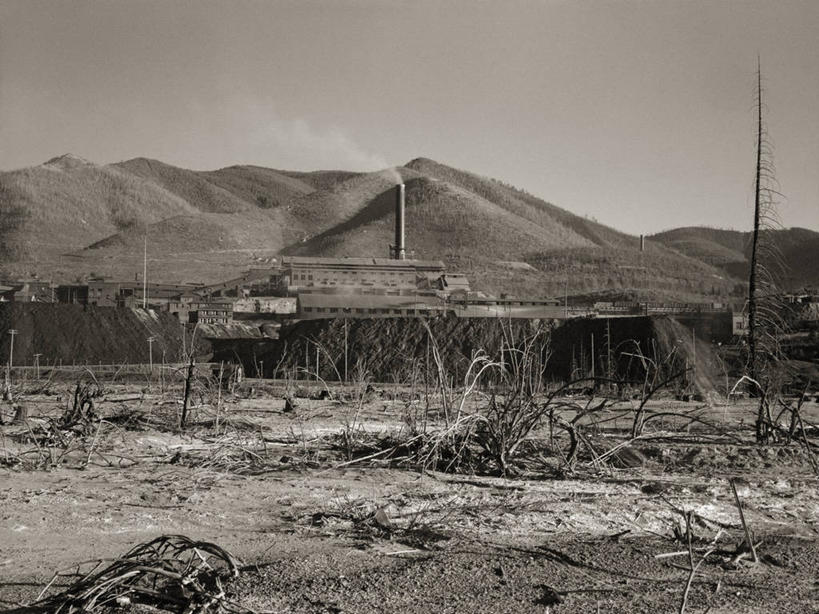 无人,横图,黑白,室外,白天,留白,烟囱,山,美国,工业,摄影,矿产,污染,矿物