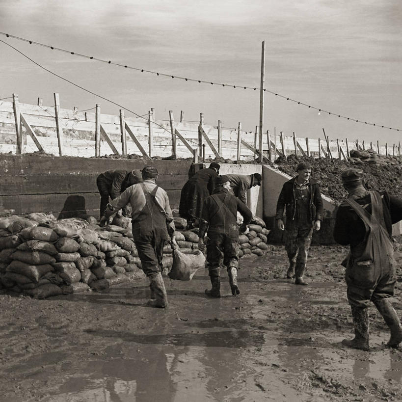 成年人,中年人,方图,黑白,室外,白天,合作,团队,美国,工作,首都,许多人,一群人,摄影,中东,沙袋,伊利诺斯州,年轻男性,中年男性,年轻人,防洪堤,水灾