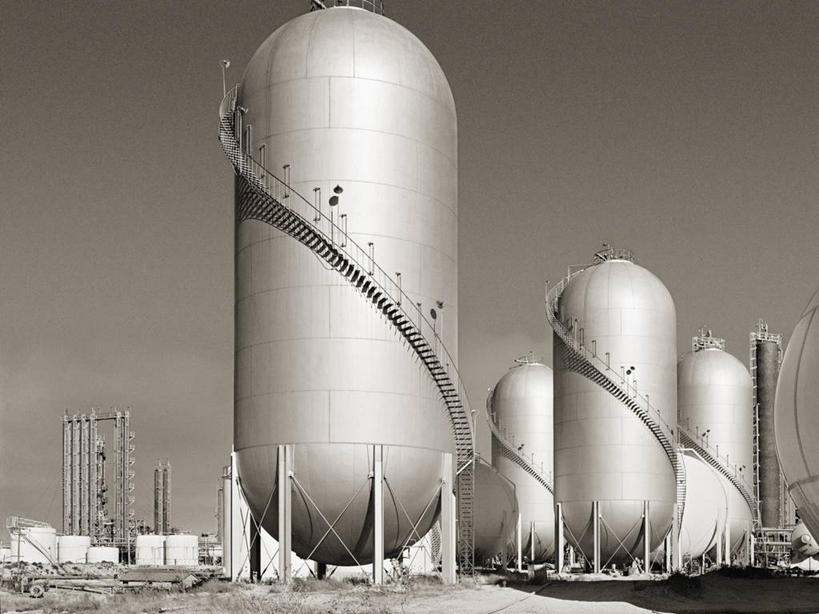 无人,工厂,横图,黑白,室外,白天,美国,储油罐,工业,摄影,石油工业,德克萨斯,制造厂,生产工厂,精力